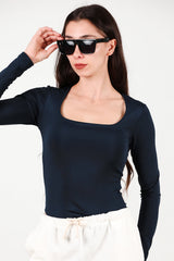 Body Met Vierkante Hals En Hemdje – Marineblauw
