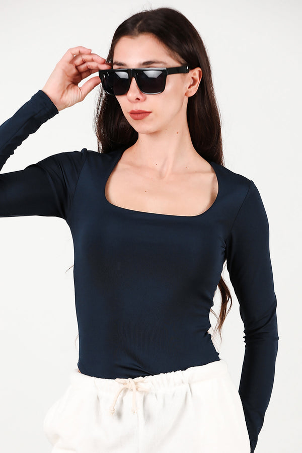 Body Met Vierkante Hals En Hemdje – Marineblauw