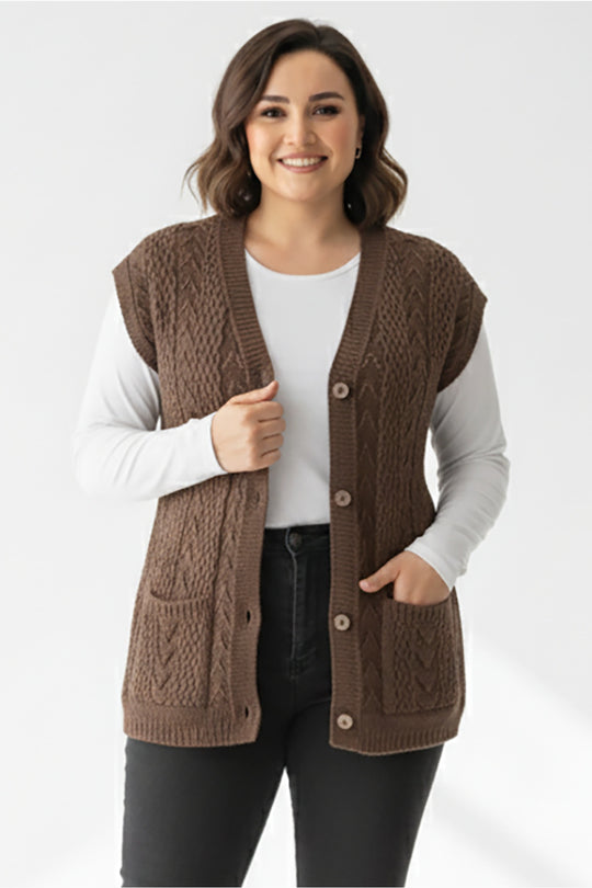 Gebreide Gilet — Grote Maten — Bruin
