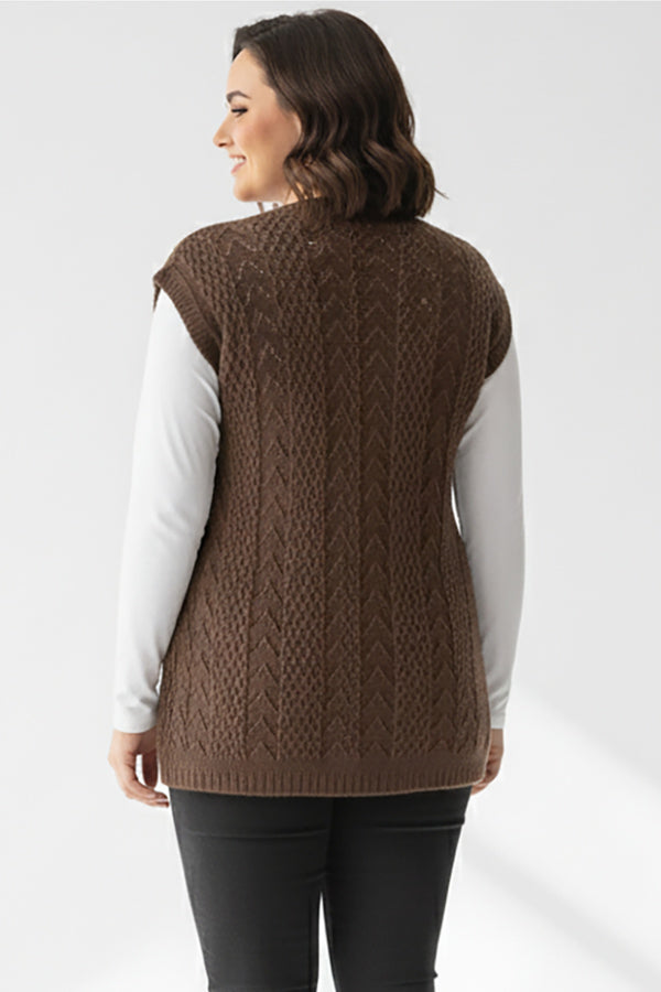 Gebreide Gilet — Grote Maten — Bruin