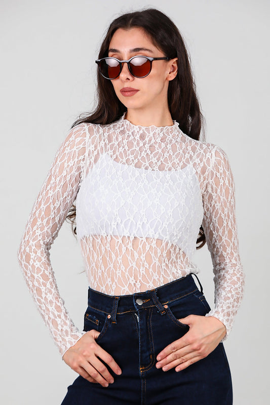 Weiße Spitzenbluse