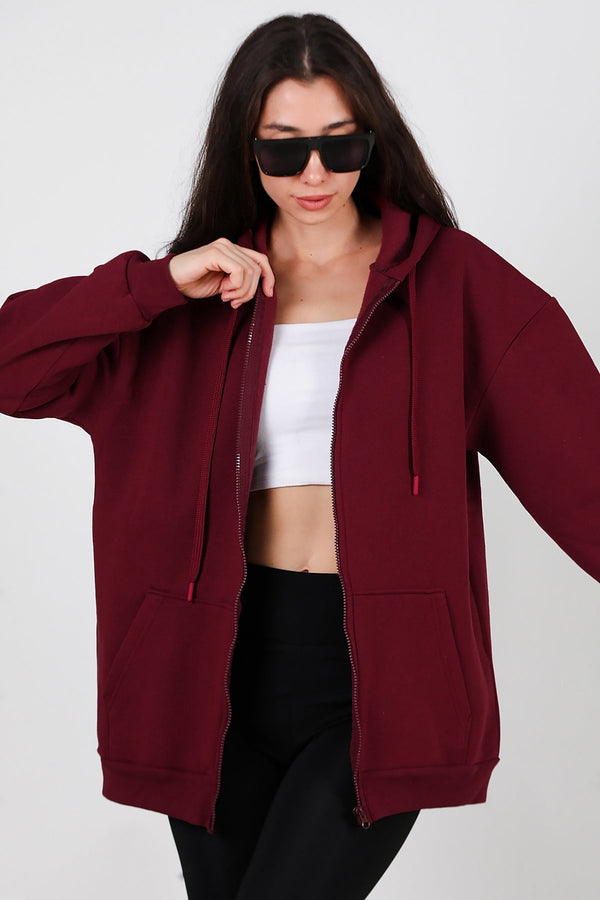 Oversized 3‑Draads Hoodie Met Rits, Bordeaux