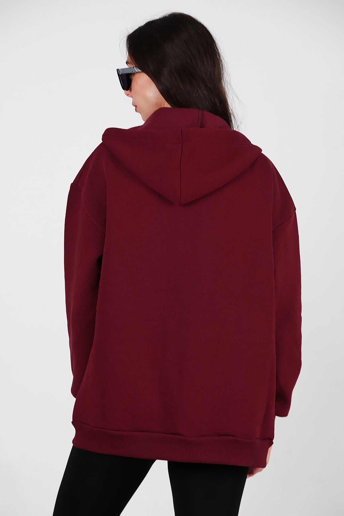 Oversized 3‑Draads Hoodie Met Rits, Bordeaux