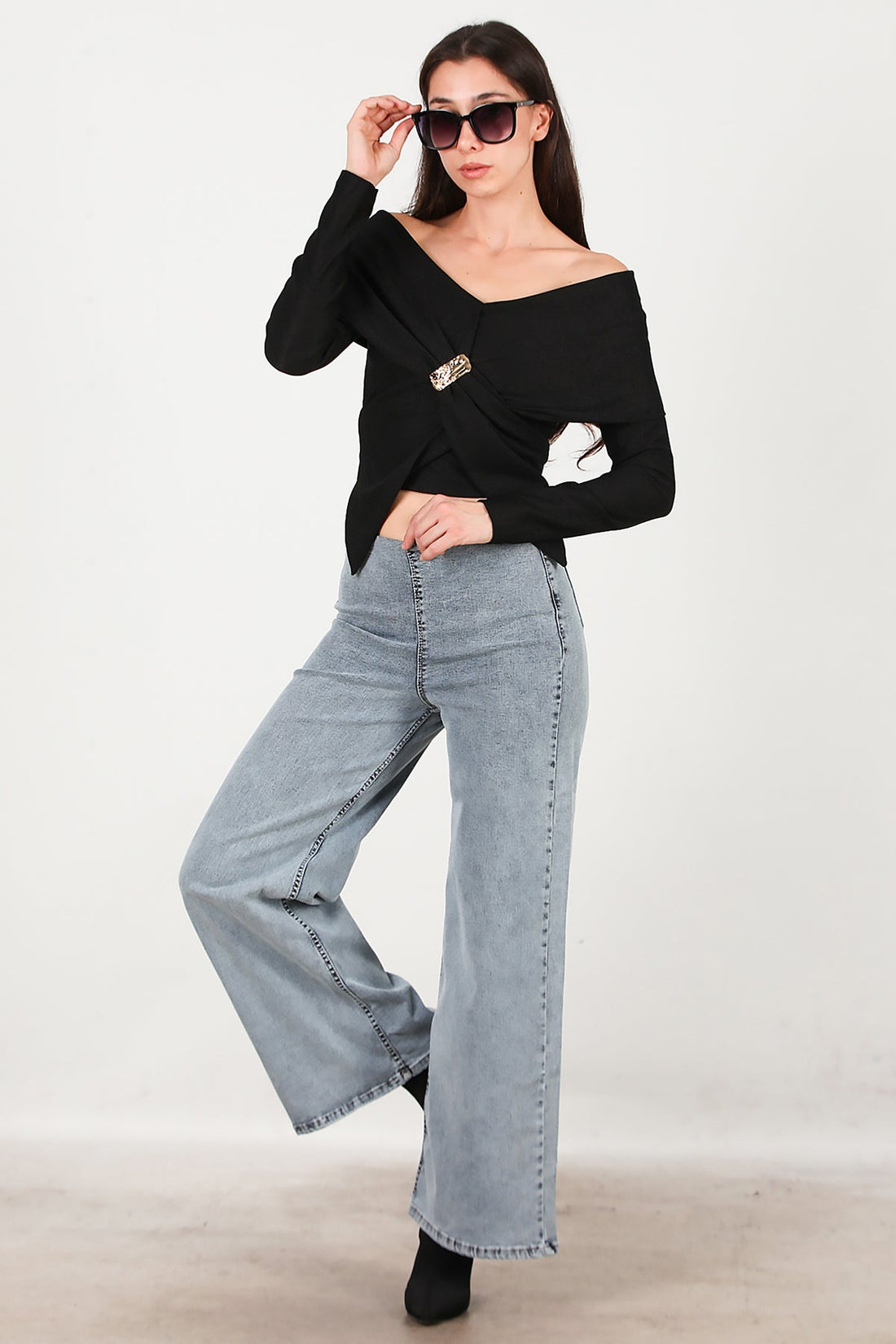 Jean À Taille Élastique, Coupe Large — Bleu