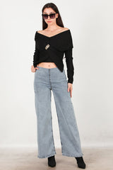 Jean À Taille Élastique, Coupe Large — Bleu