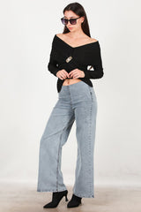 Jean À Taille Élastique, Coupe Large — Bleu