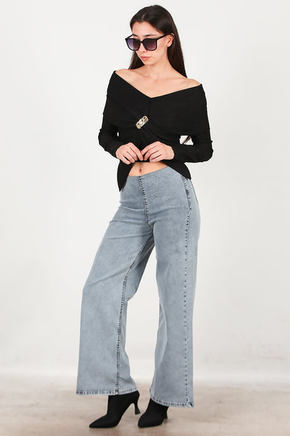 Jeans Mit Elastischem Bund, Weiter Schnitt – Blau