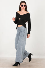 Jean À Taille Élastique, Coupe Large — Bleu