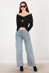 Jean À Taille Élastique, Coupe Large — Bleu