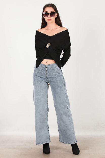 Jeans Mit Elastischem Bund, Weiter Schnitt – Blau