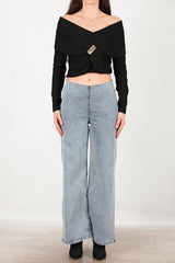Jean À Taille Élastique, Coupe Large — Bleu