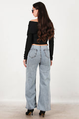Jean À Taille Élastique, Coupe Large — Bleu