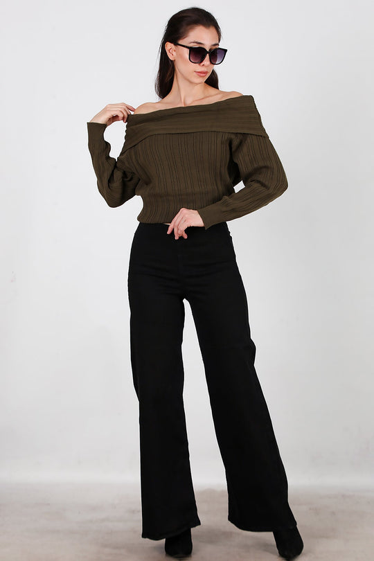 Jeans Met Brede Pijpen En Elastische Taille – Zwart