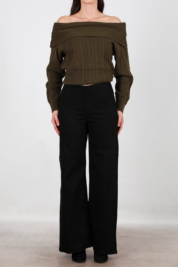 Jeans Met Brede Pijpen En Elastische Taille – Zwart