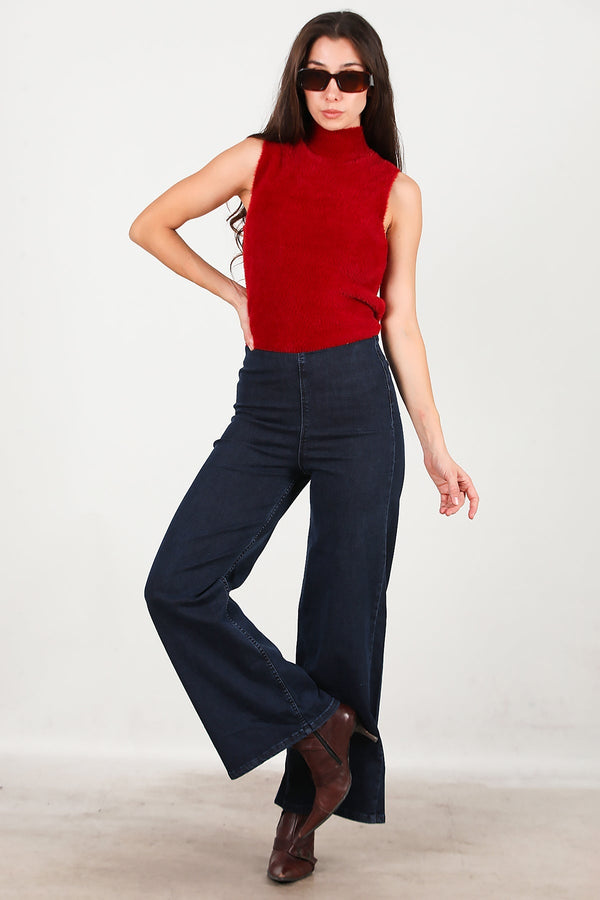 Wijde Jeans Met Elastische Taille — Marineblauw