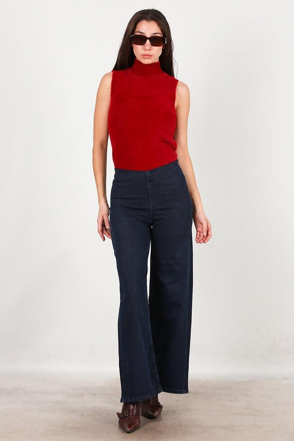 Wijde Jeans Met Elastische Taille — Marineblauw