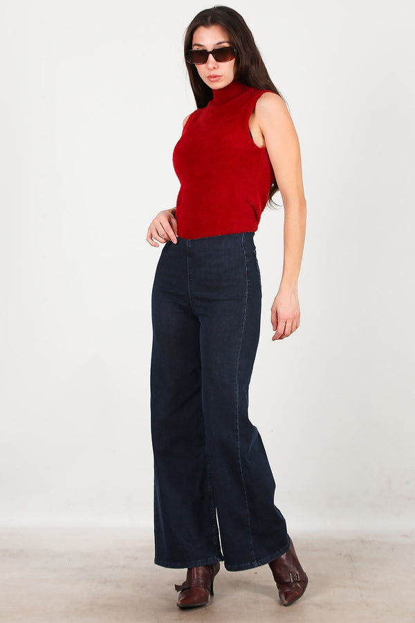 Wijde Jeans Met Elastische Taille — Marineblauw