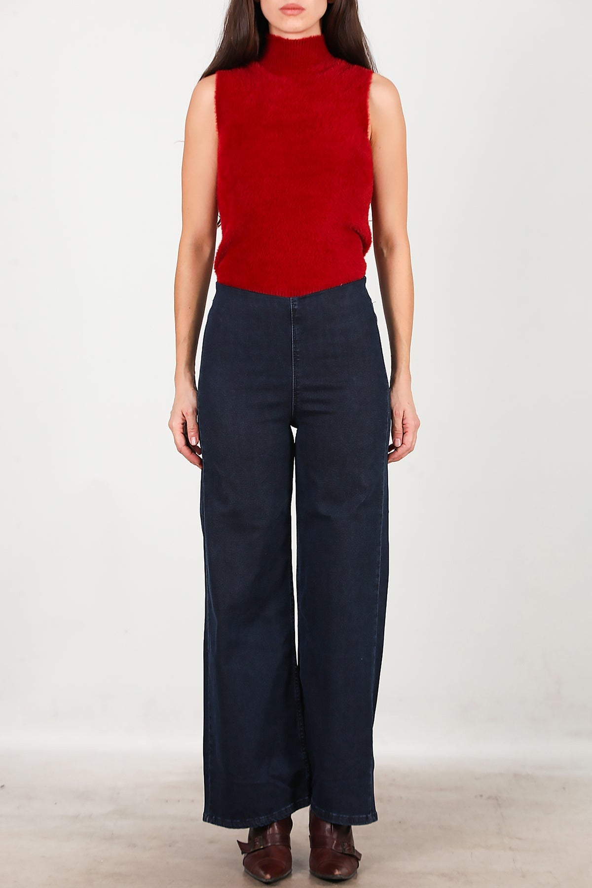Wijde Jeans Met Elastische Taille — Marineblauw