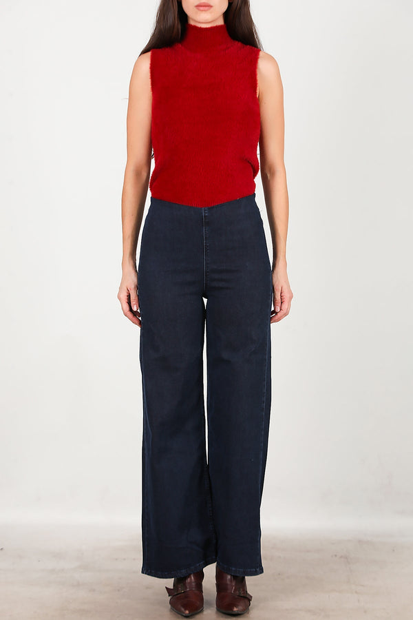 Wijde Jeans Met Elastische Taille — Marineblauw