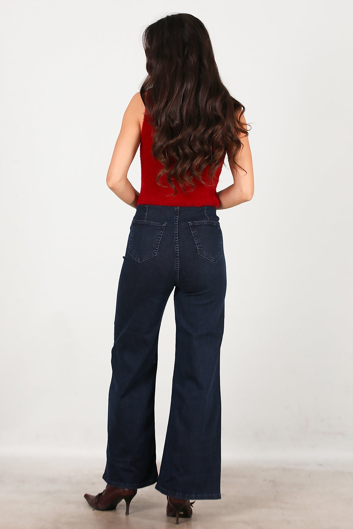 Wijde Jeans Met Elastische Taille — Marineblauw
