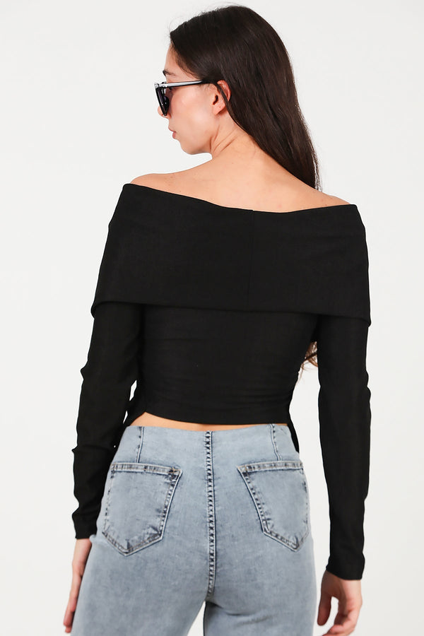 Blouse Met Sjaalkraag En Accessoire - Detail — Zwart
