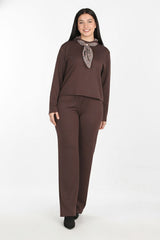 Ensemble Deux Pièces Avec Foulard Marron