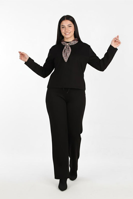 Kadın Fularlı İkili Takım  Siyah