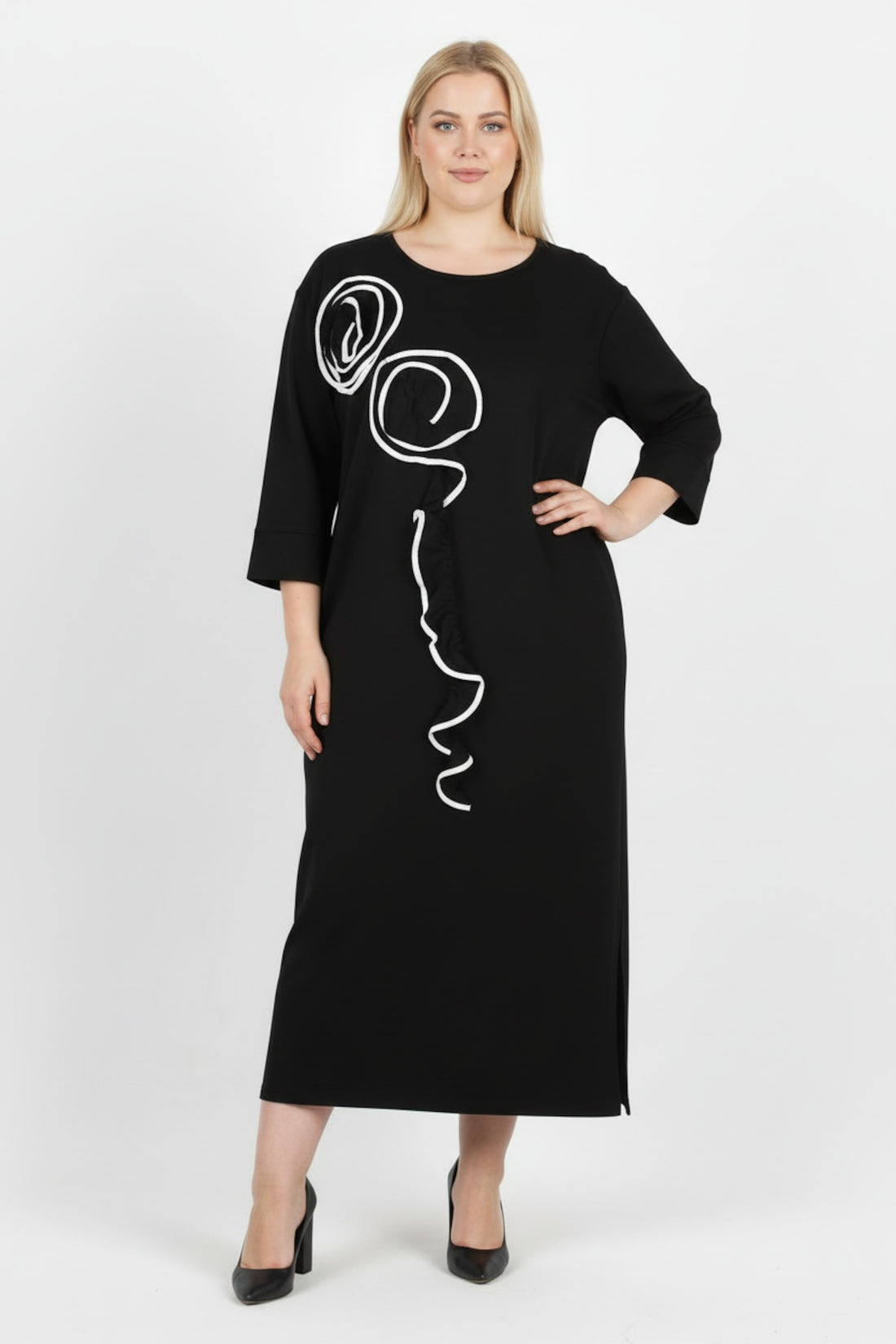 Robe À Volants Devant — Noir (Grande Taille)