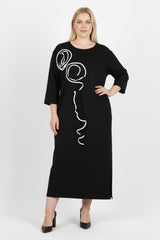 Robe À Volants Devant — Noir (Grande Taille)