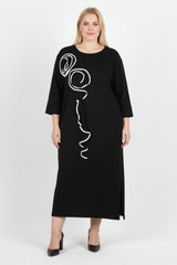 Robe À Volants Devant — Noir (Grande Taille)