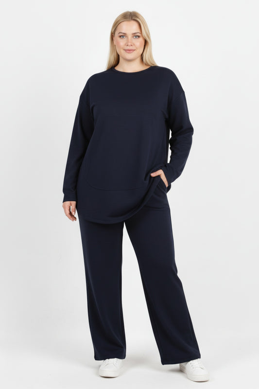 Büyük Beden Parça Detay İkili Takım  Lacivert