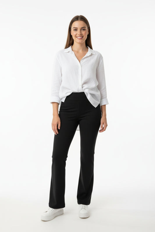 Kadın Yüksek Bel İçi Şardonlu İspanyol Paça Tayt  Siyah