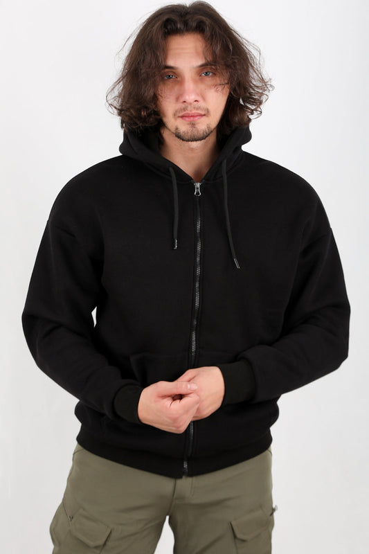 Herren Kapuzenjacke Mit Reißverschluss – Schwarz
