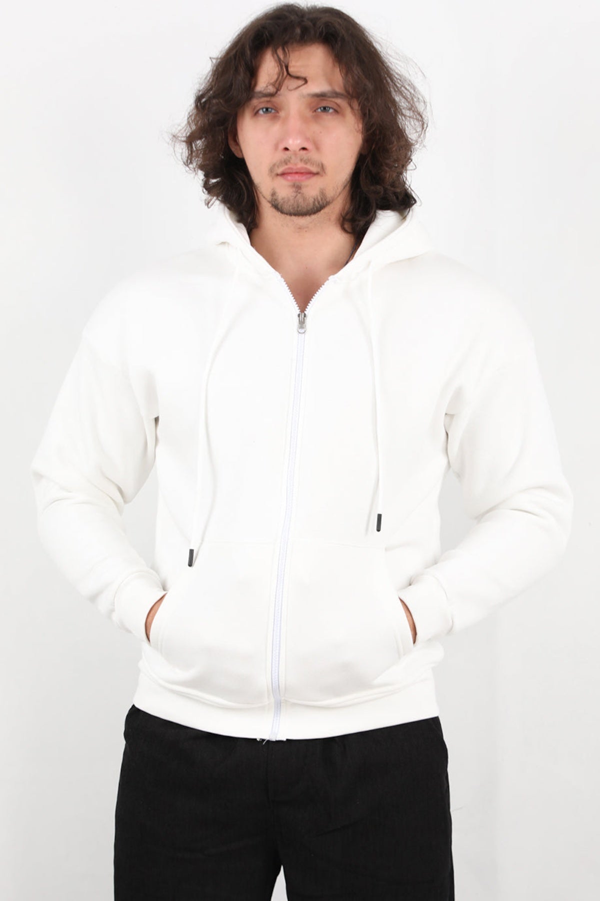 Erkek Kapşonlu Önü Fermuarlı Ceket 