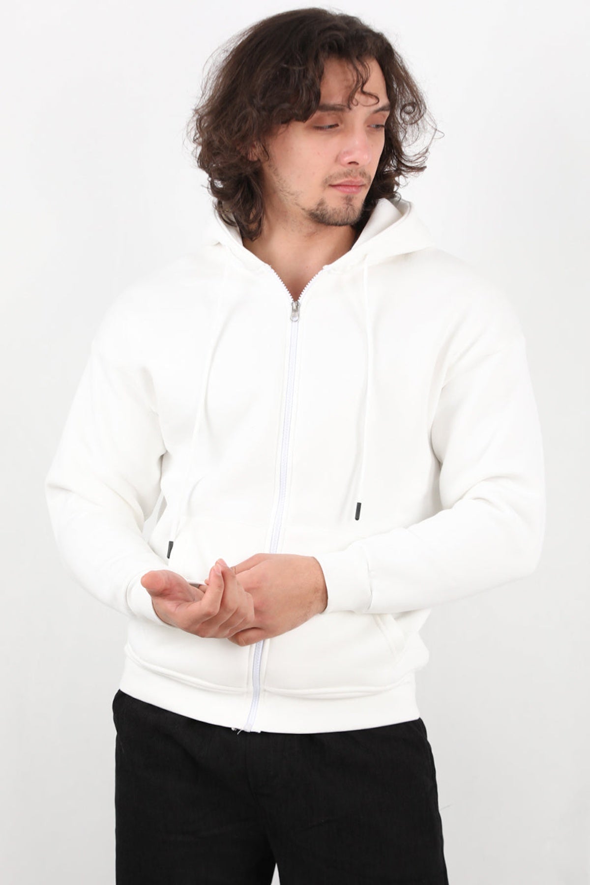 Erkek Kapşonlu Önü Fermuarlı Ceket 