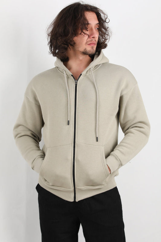 Herrenjacke Mit Kapuze Und Frontreißverschluss – Khaki