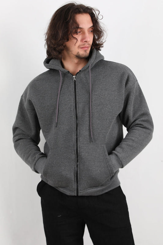 Herrenjacke Mit Kapuze Und Frontreißverschluss – Anthrazit