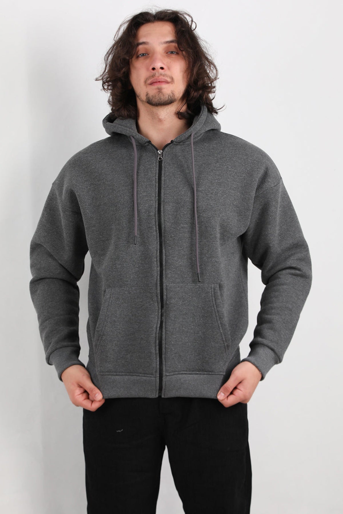 Erkek Kapşonlu Önü Fermuarlı Ceket 