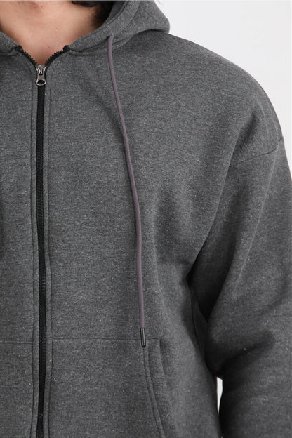 Erkek Kapşonlu Önü Fermuarlı Ceket 