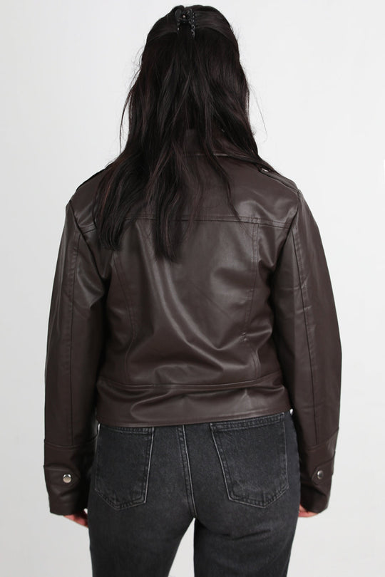 Dames Leren Jas Met Asymmetrieke Rits — Bruin