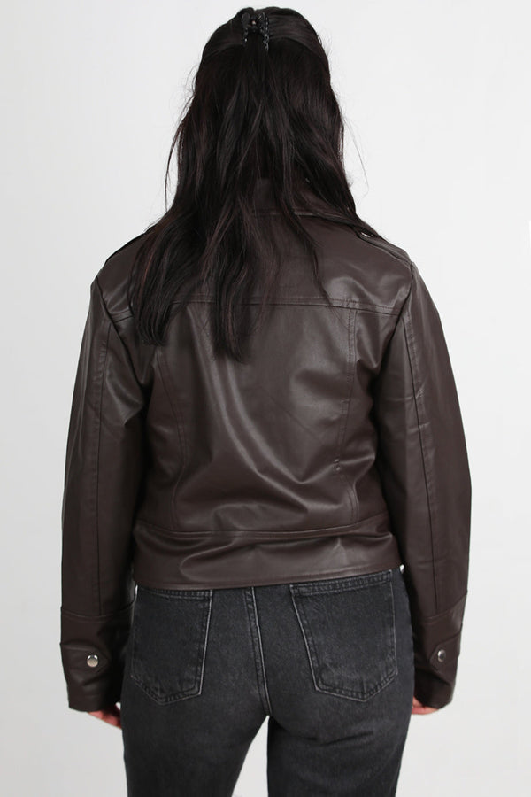 Dames Leren Jas Met Asymmetrieke Rits — Bruin