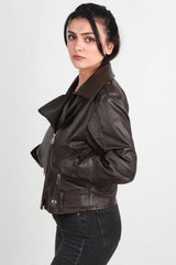 Veste En Cuir Zippée Asymétrique — Marron