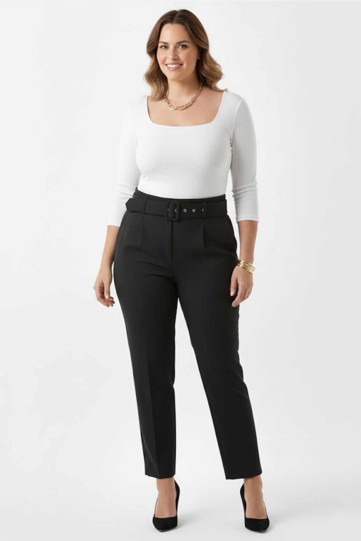 Plus - Size Belted Trousers — Black