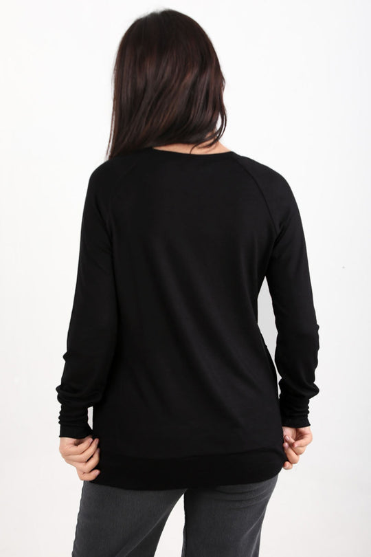 Damesblouse Met Ronde Hals In Çilek‑Stof — Zwart