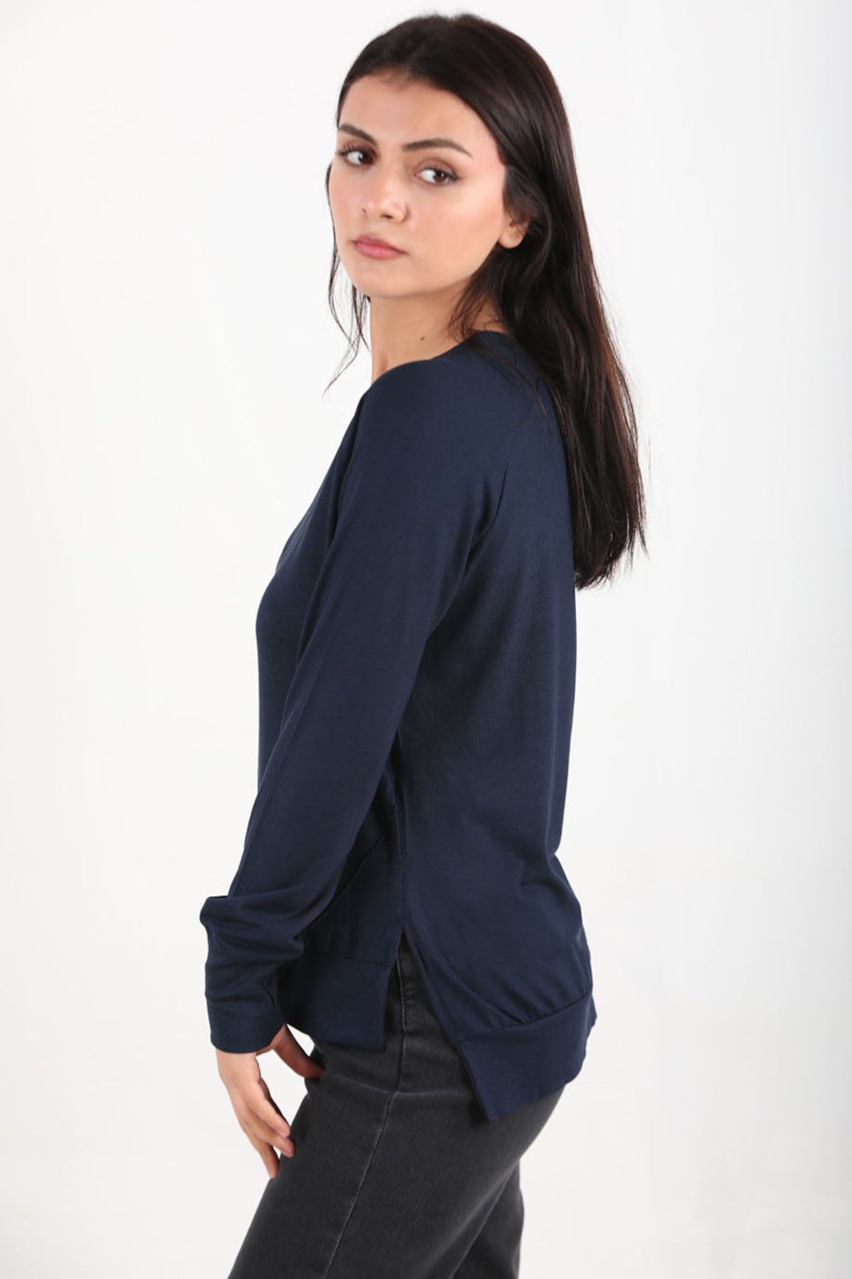 Ronde - Hals Blouse In Strawberry - Stof — Donkerblauw