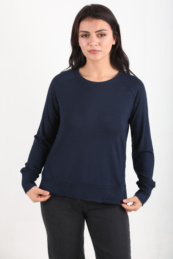 Ronde - Hals Blouse In Strawberry - Stof — Donkerblauw