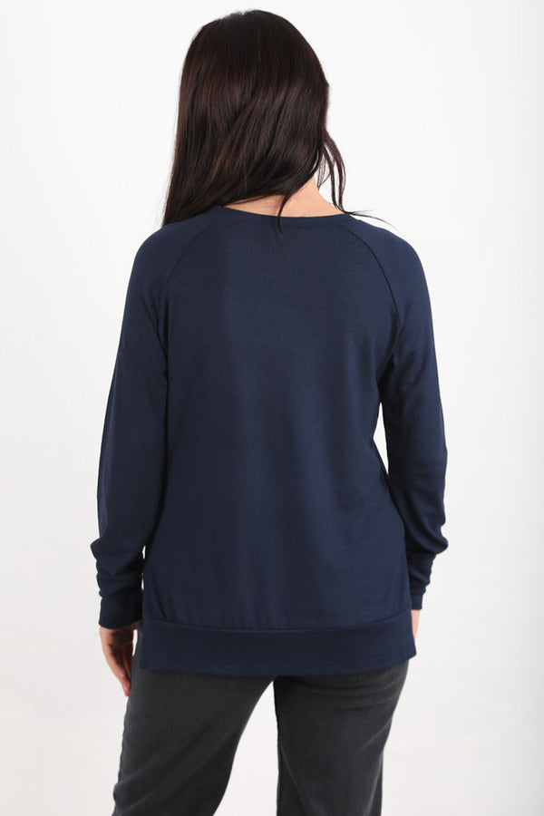 Ronde - Hals Blouse In Strawberry - Stof — Donkerblauw