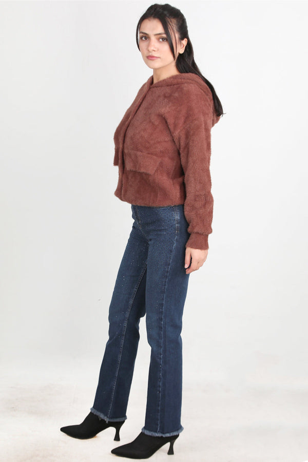 Denim Broek Met Steenversiering En Gefranjerde Zoom