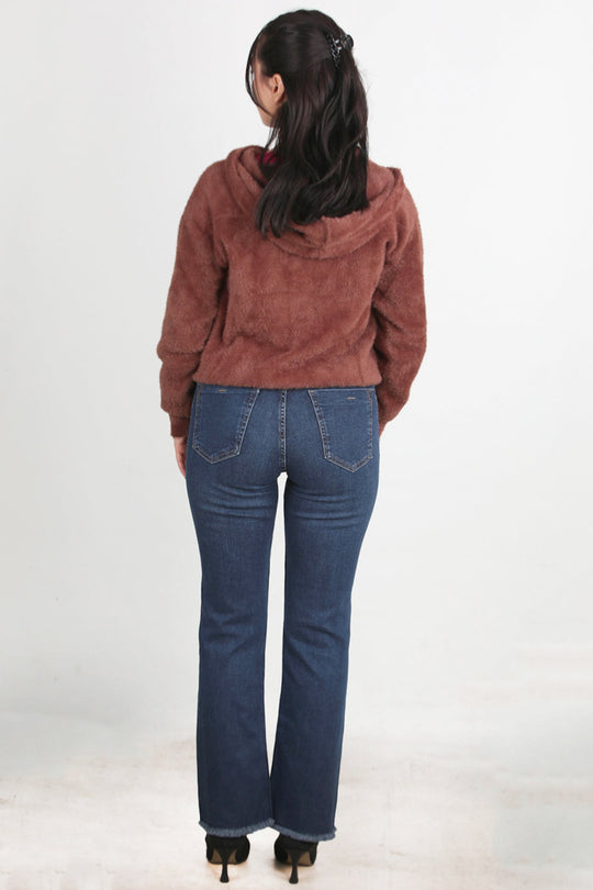 Denim Broek Met Steenversiering En Gefranjerde Zoom
