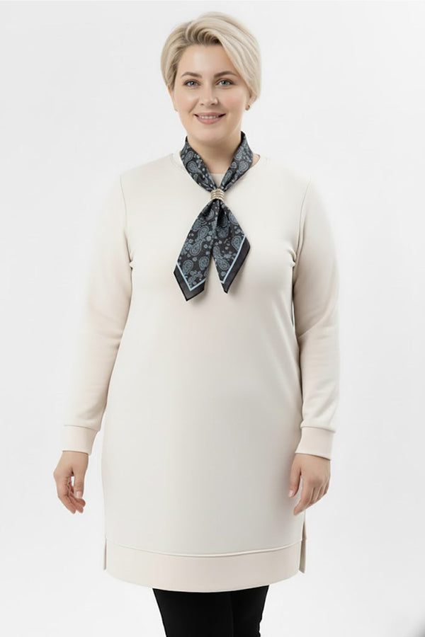 Plus - Size Tuniek Met Sjaalknoop - Off - White